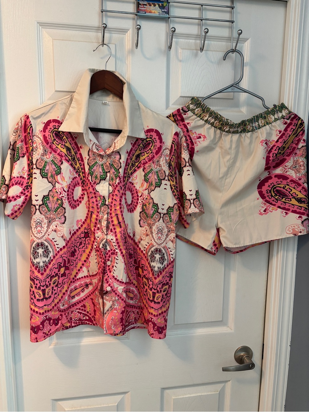 Girls' Pink Paisley Button-Down Shirt & Shorts Set